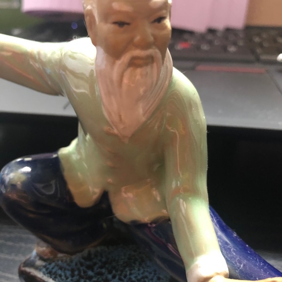 TAI CHI GLAZED CLAY FIGURINE *green tunic - Picture 4 of 5